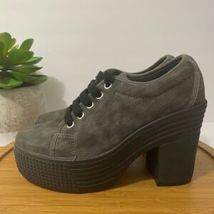 Gray Platform Oxford Pump Women's 7 Chunky Grunge Lace Up Bootie Retro 90s
